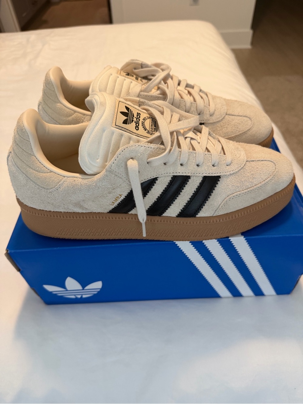 Adidas Samba XLG Cream Suede Sneakers with Black Stripes and Gum Sole